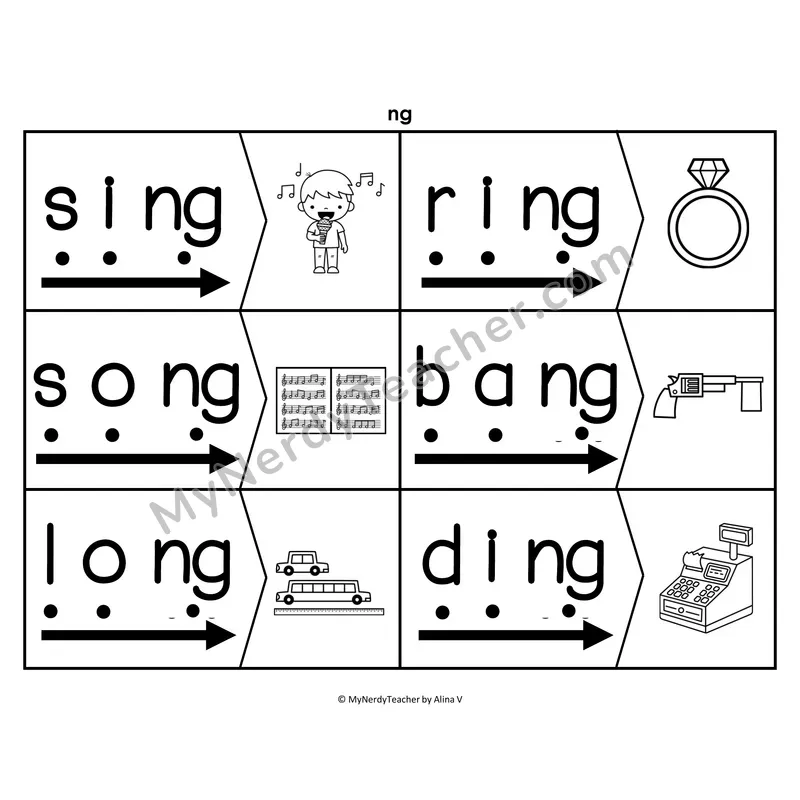 ng Digraph Blending & Segmenting Cards (B&W)