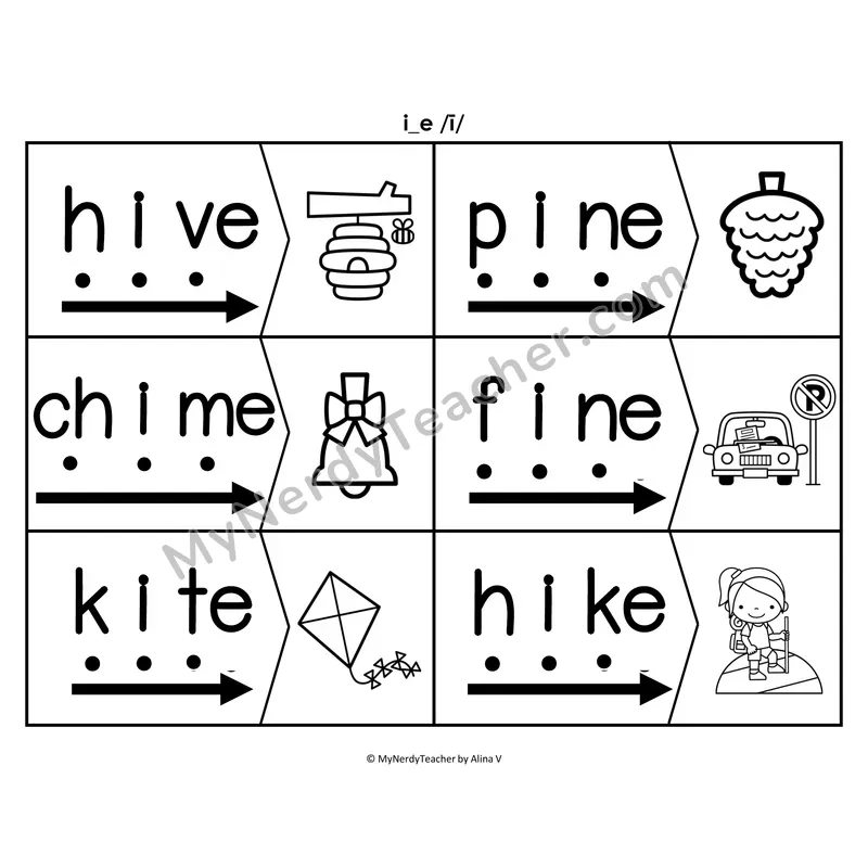 a_e Silent E Blending & Segmenting Cards (B&W)