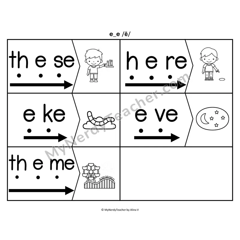 o_e Silent E Blending & Segmenting Cards (B&W)