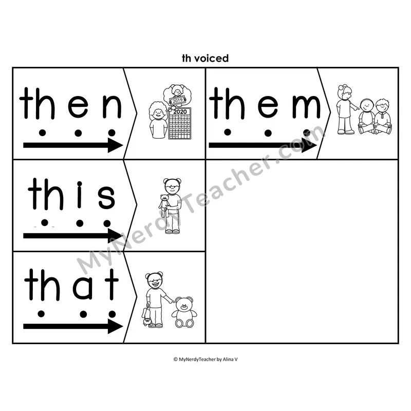 Voiced th Blending & Segmenting Cards (B&W)