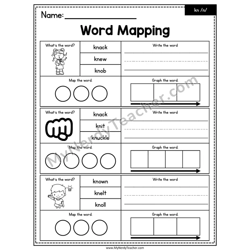 Silent Letters kn Word Mapping Worksheet