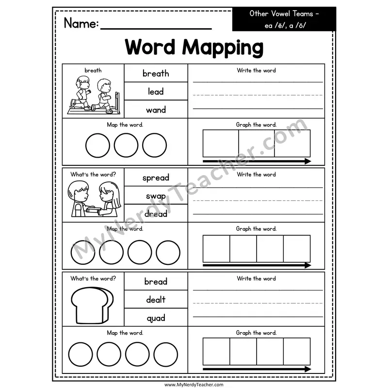 ea (short e), a (short o) Word Mapping Worksheet