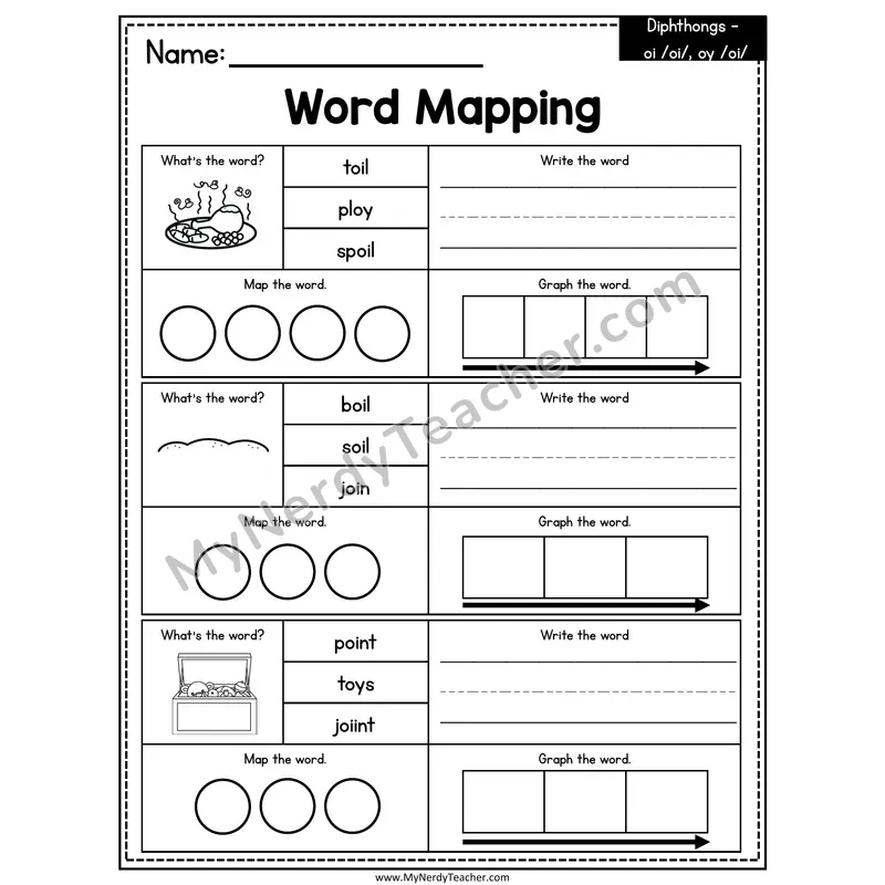 Diphthongs oi, oy Word Mapping Worksheet