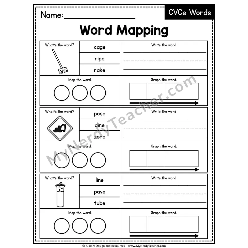 Mixed CVCe Silent E Words Word Mapping — 34