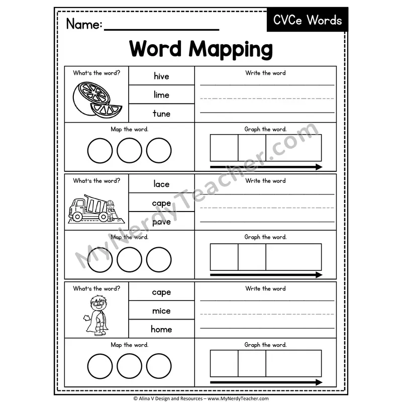 Mixed CVCe Silent E Words Word Mapping — 33