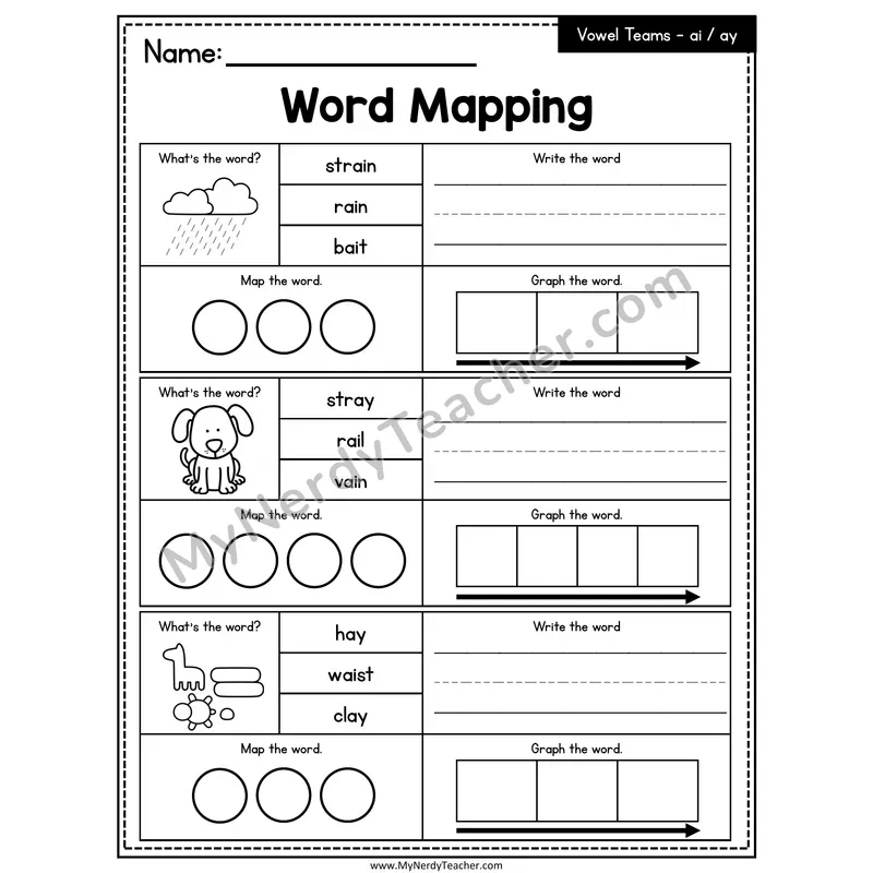Vowel Teams ai, ay Word Mapping Worksheet