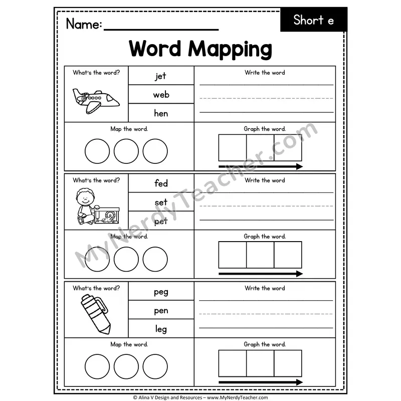 Short e CVC Words Word Mapping — 06