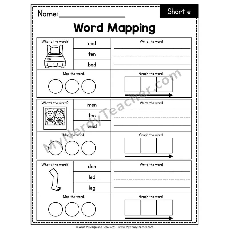 Short e CVC Words Word Mapping — 01
