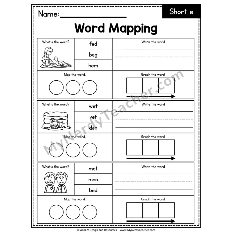 Short e CVC Words Word Mapping — 03