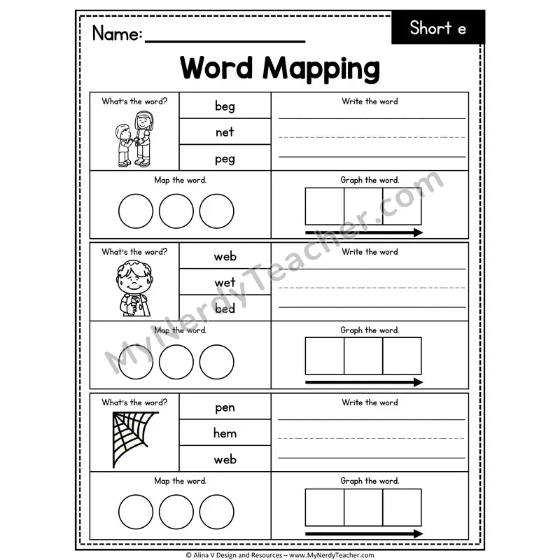 Short e CVC Words Word Mapping — 02