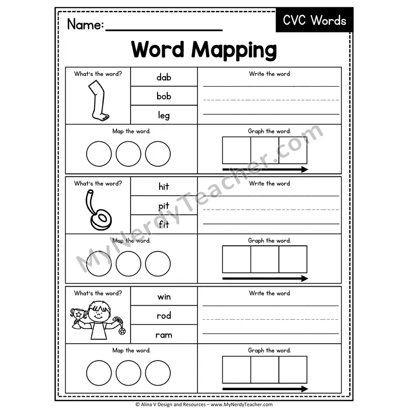Mixed Short Vowel CVC Words Word Mapping — 52