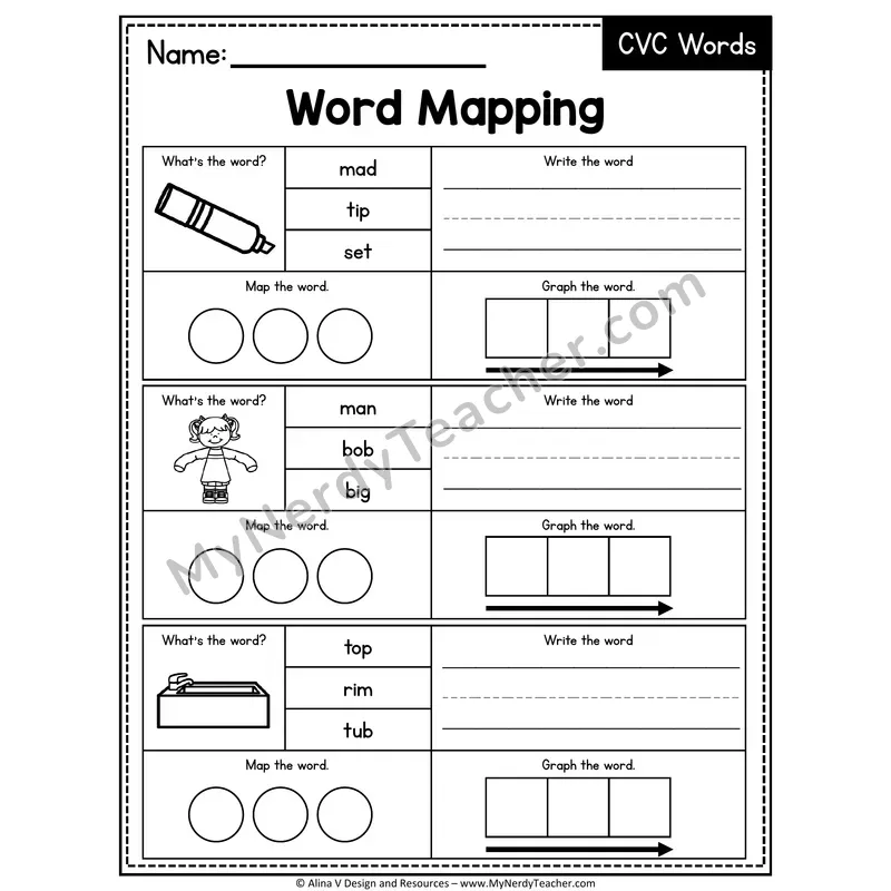 Mixed Short Vowel CVC Words Word Mapping — 45