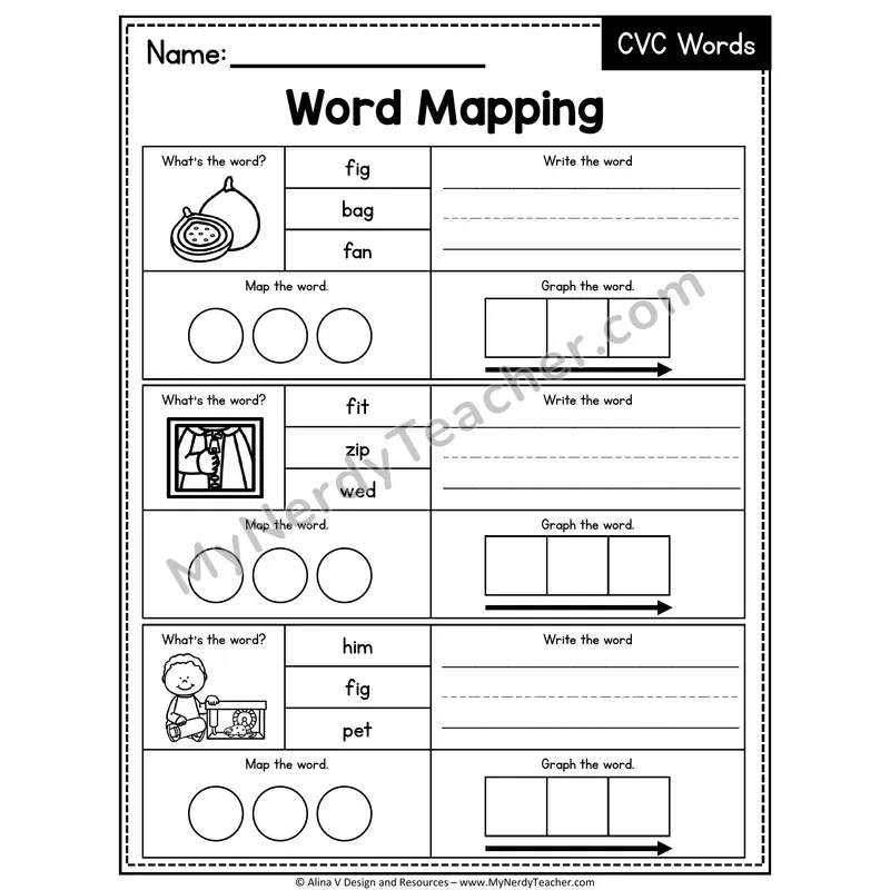 Mixed Short Vowel CVC Words Word Mapping — 46