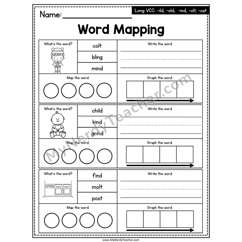 Long VCC Patterns Word Mapping Worksheet