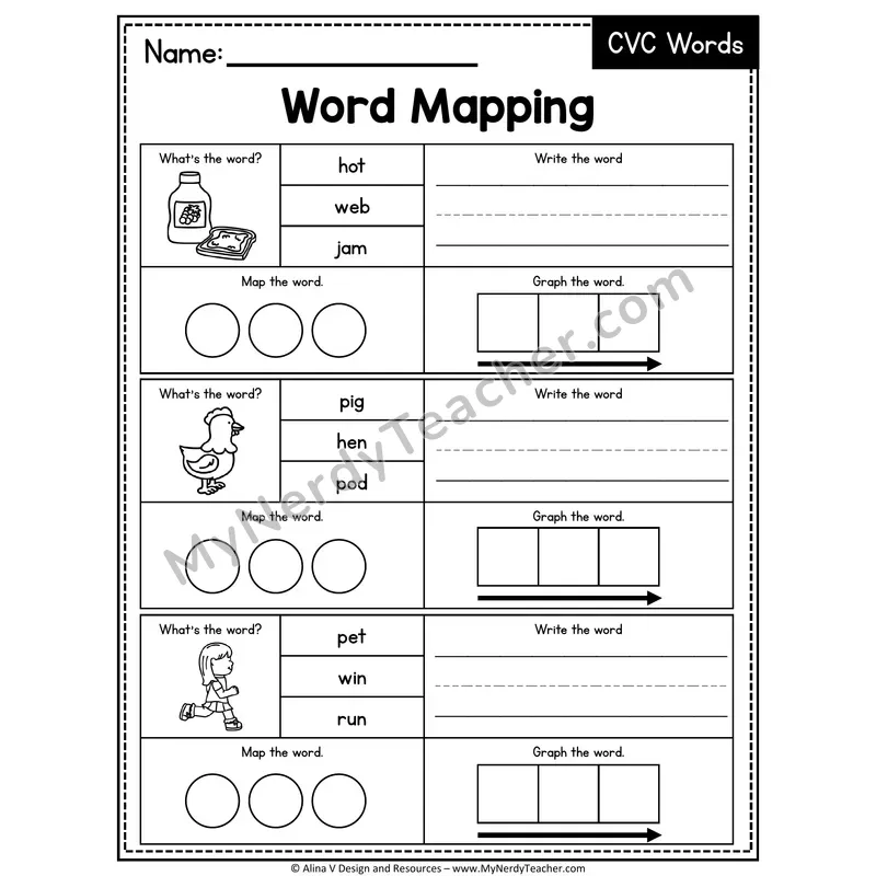 Mixed Short Vowel CVC Words Word Mapping — 20