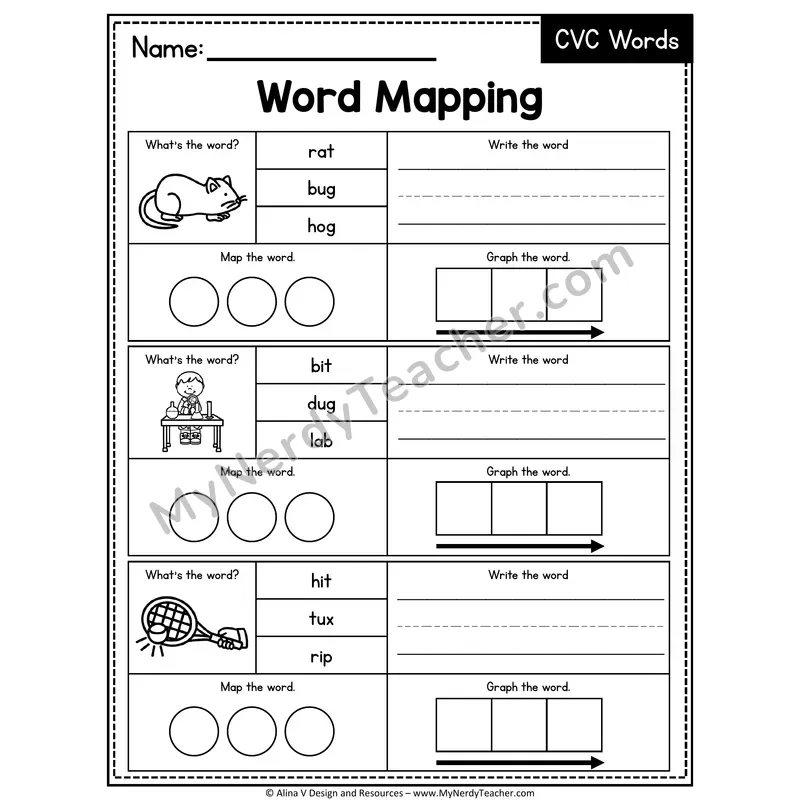 Mixed Short Vowel CVC Words Word Mapping — 21