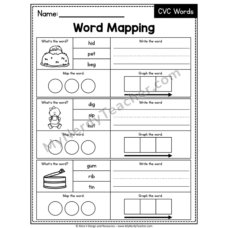 Mixed Short Vowel CVC Words Word Mapping — 07