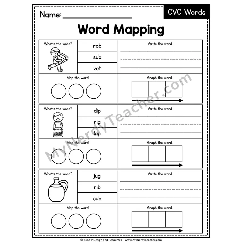 Mixed Short Vowel CVC Words Word Mapping — 06