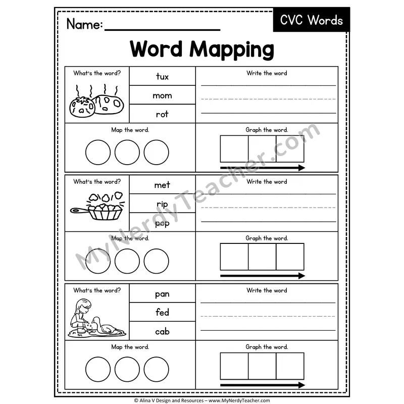 Mixed Short Vowel CVC Words Word Mapping — 08
