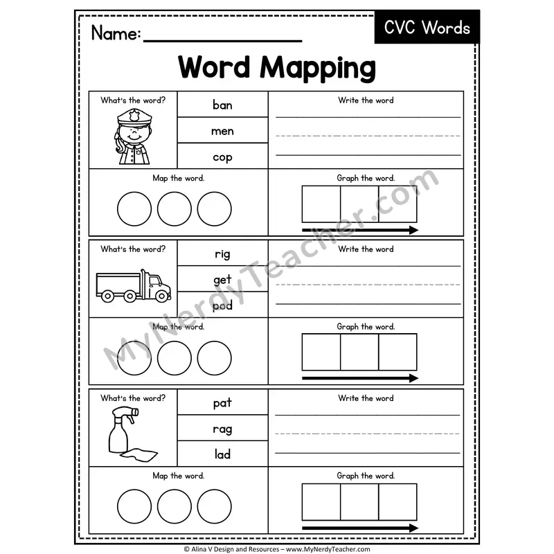 Mixed Short Vowel CVC Words Word Mapping — 03