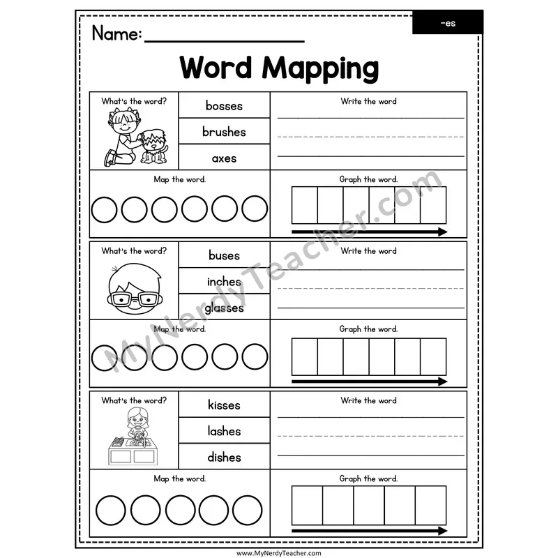 Suffix -es (Inflectional) Word Mapping Worksheet