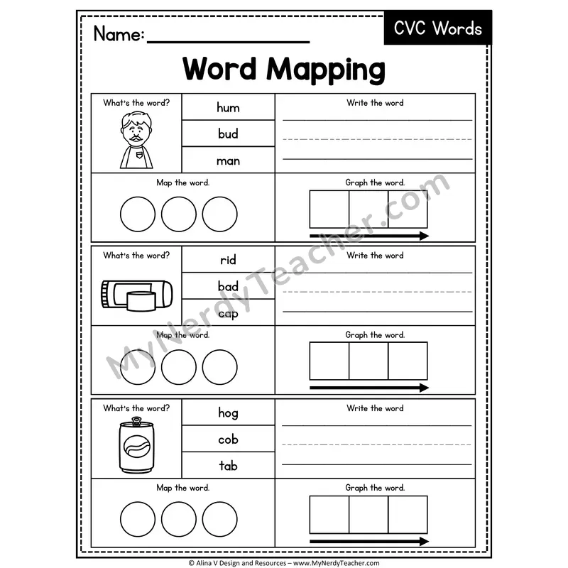 Mixed Short Vowel CVC Words Word Mapping — 01