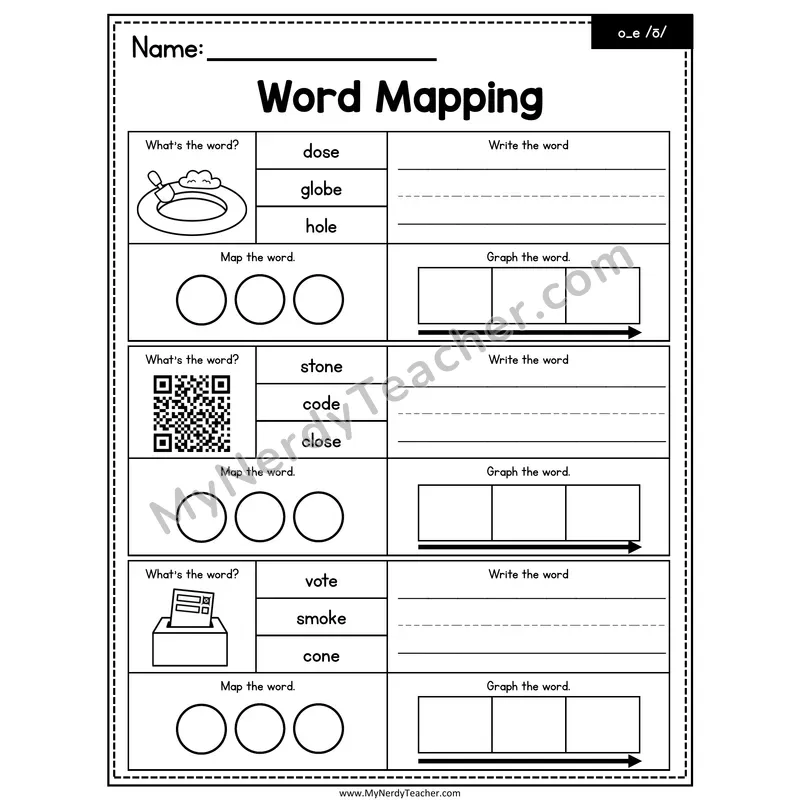 o_e Silent E (Long o) Word Mapping Worksheet