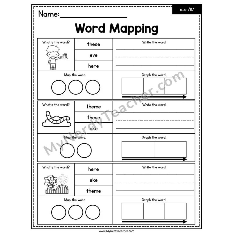 e_e Silent E (Long e) Word Mapping Worksheet
