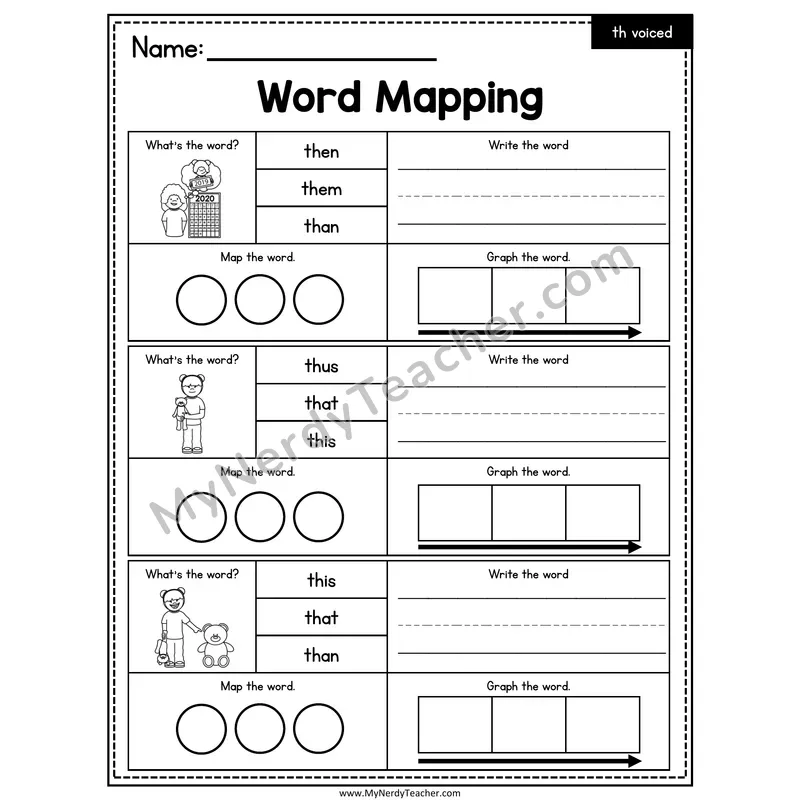 Voiced th Digraph Word Mapping Worksheet