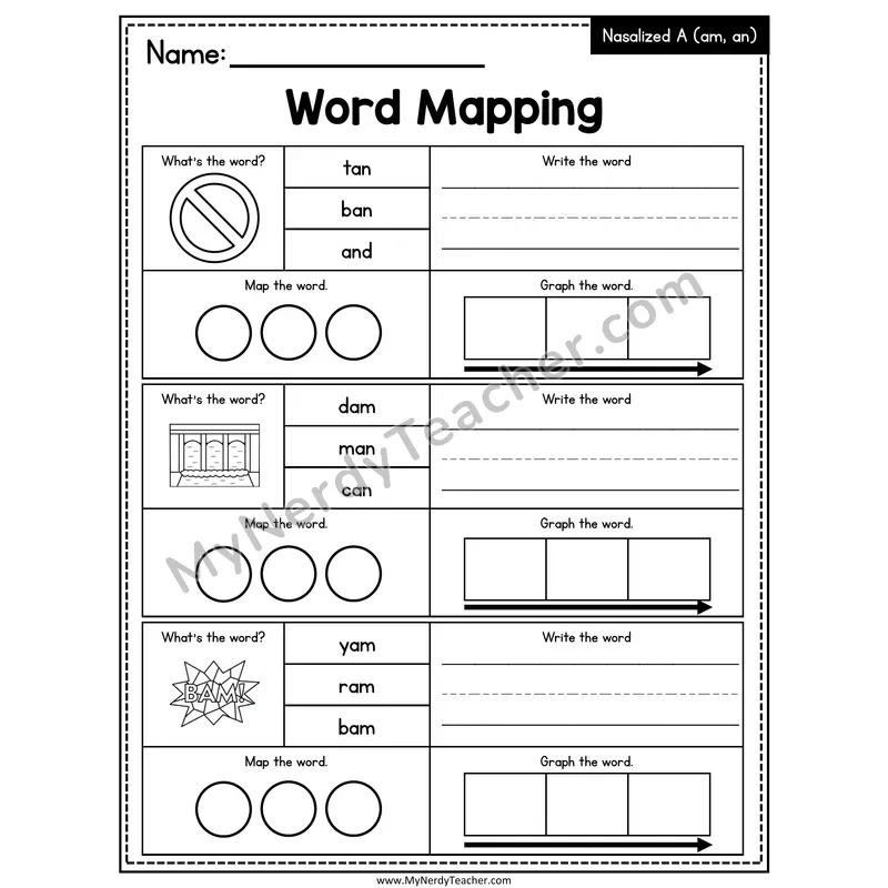 Nasalized A (am, an) Word Mapping Worksheet