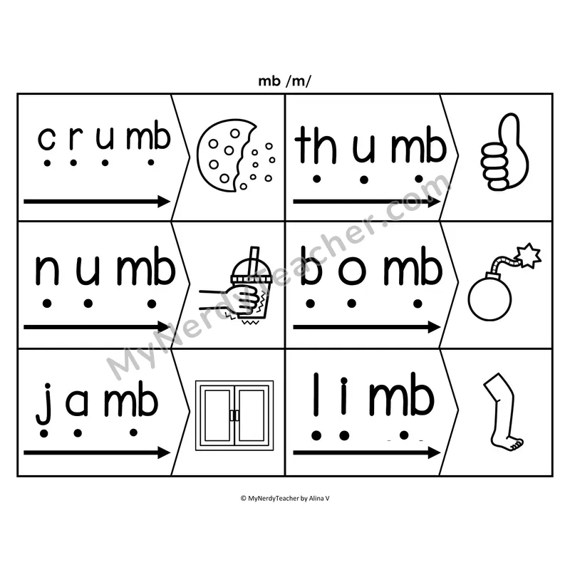 Silent mb Blending & Segmenting Cards (B&W)