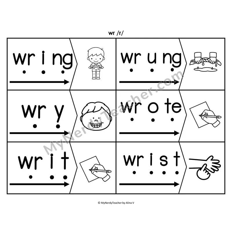 Silent wr Blending & Segmenting Cards (B&W)