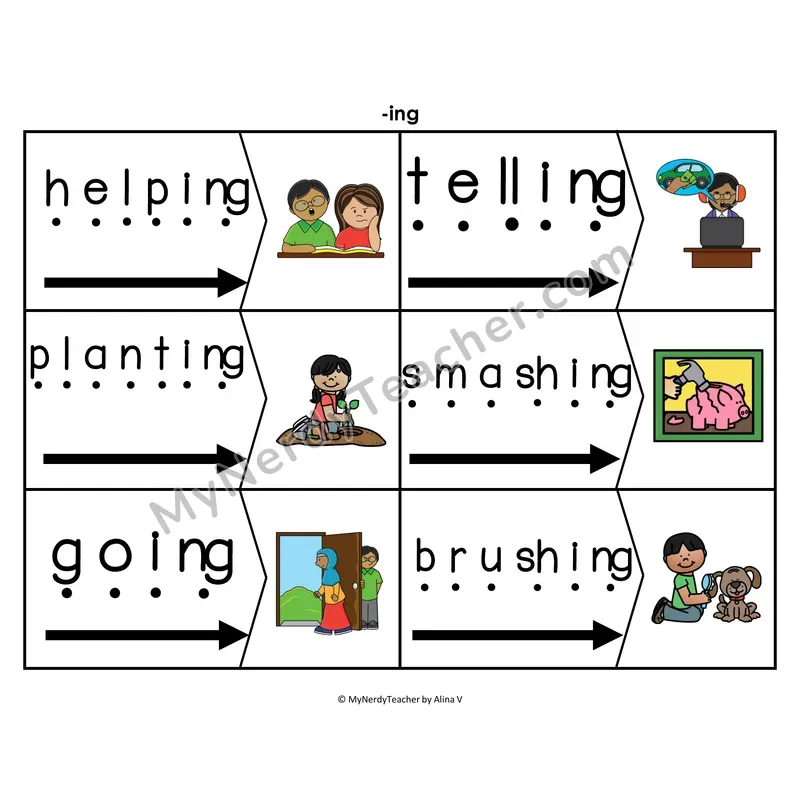 Suffix -ed Blending & Segmenting Cards (Color)