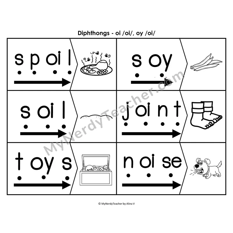 au, aw, augh Blending & Segmenting Cards (B&W)