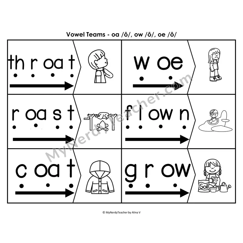 ee, ea, ey Blending & Segmenting Cards (B&W)
