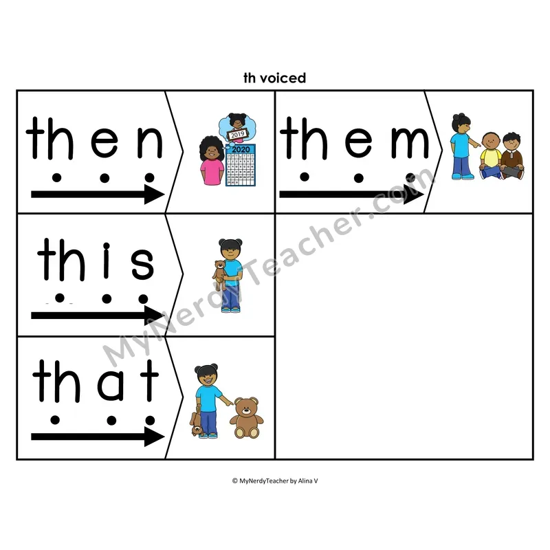 Voiced th Blending & Segmenting Cards (Color)