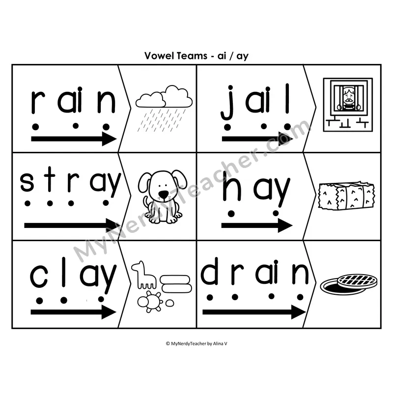 w+or Blending & Segmenting Cards (B&W)
