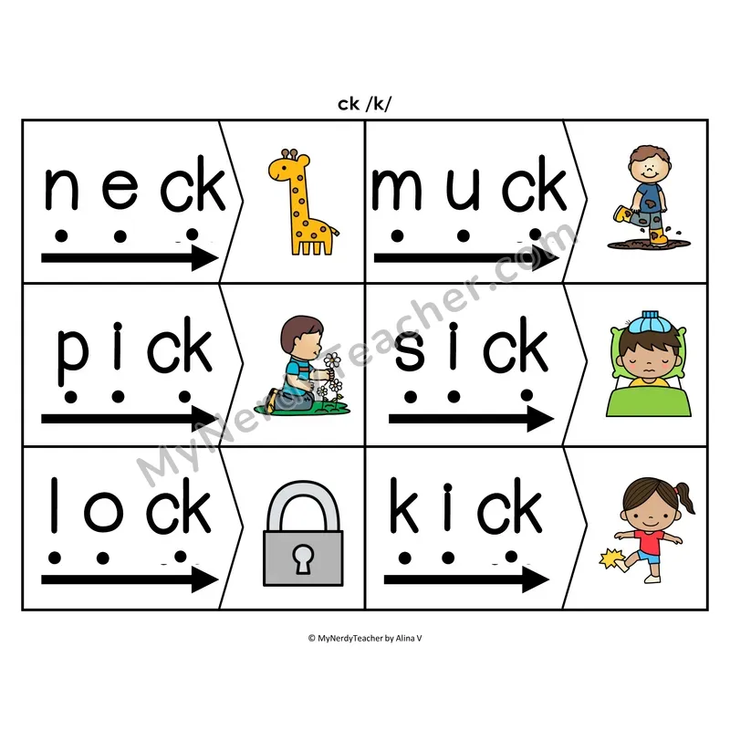 ck Digraph Blending & Segmenting Cards (Color)