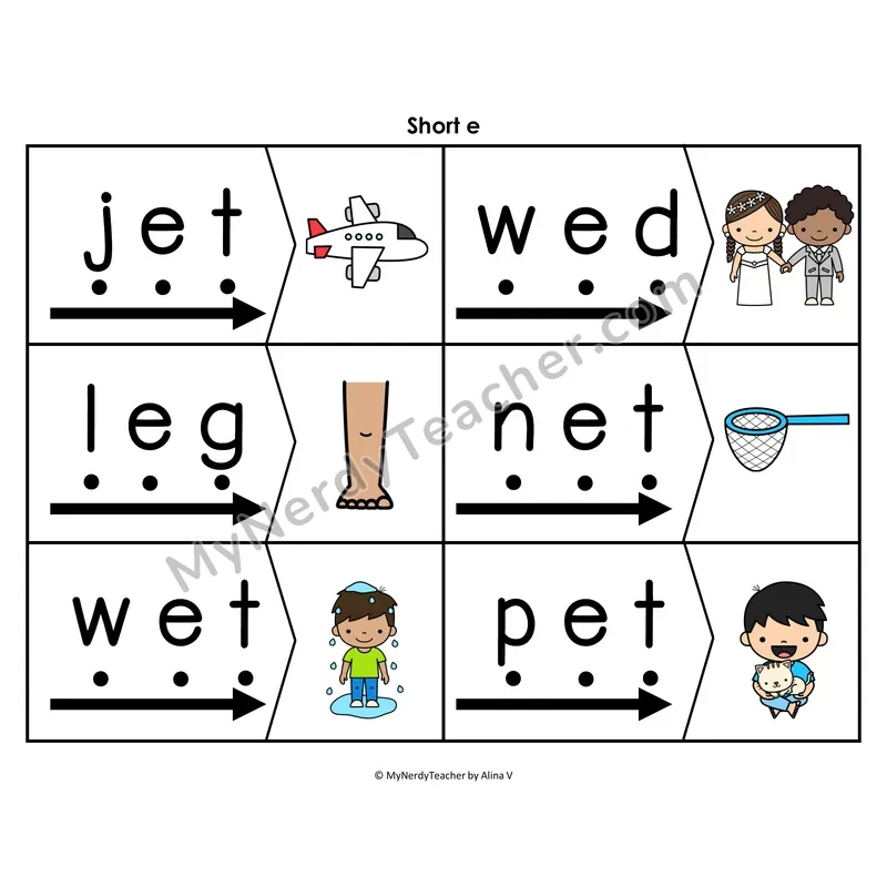 Short e CVC Blending & Segmenting Cards (Color)