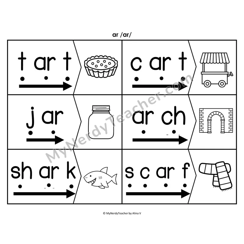 Consonant -le Blending & Segmenting Cards (B&W)