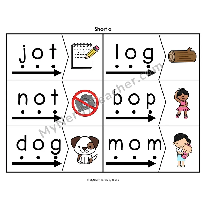 Short o CVC Blending & Segmenting Cards (Color)