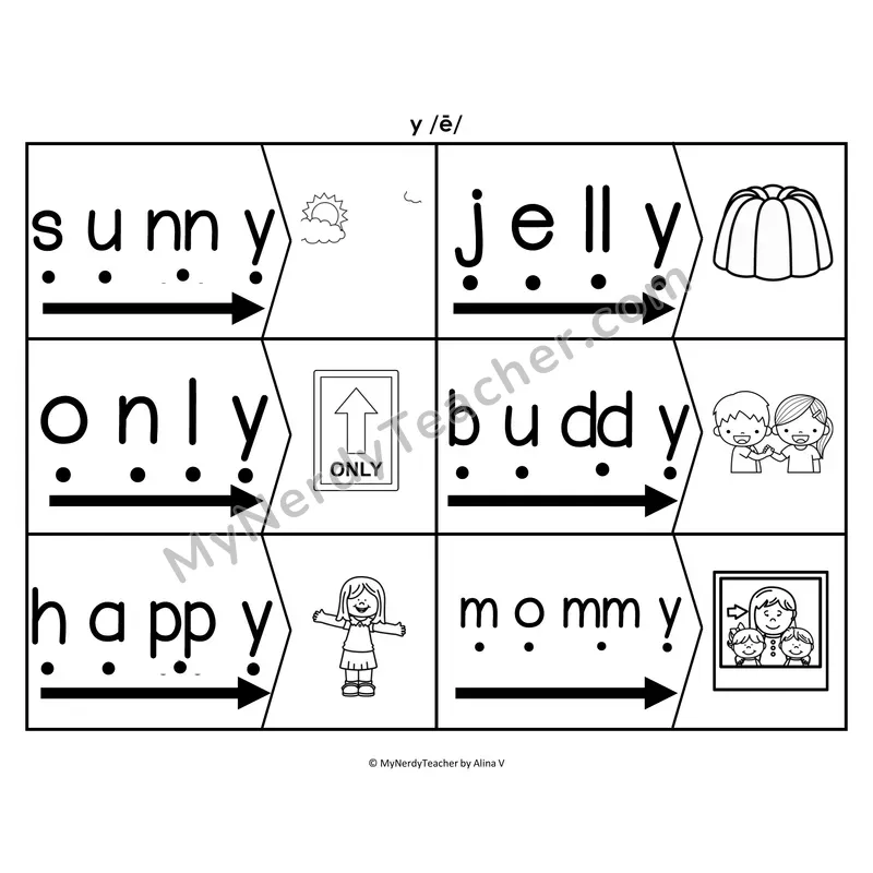 y as Long i Blending & Segmenting Cards (B&W)