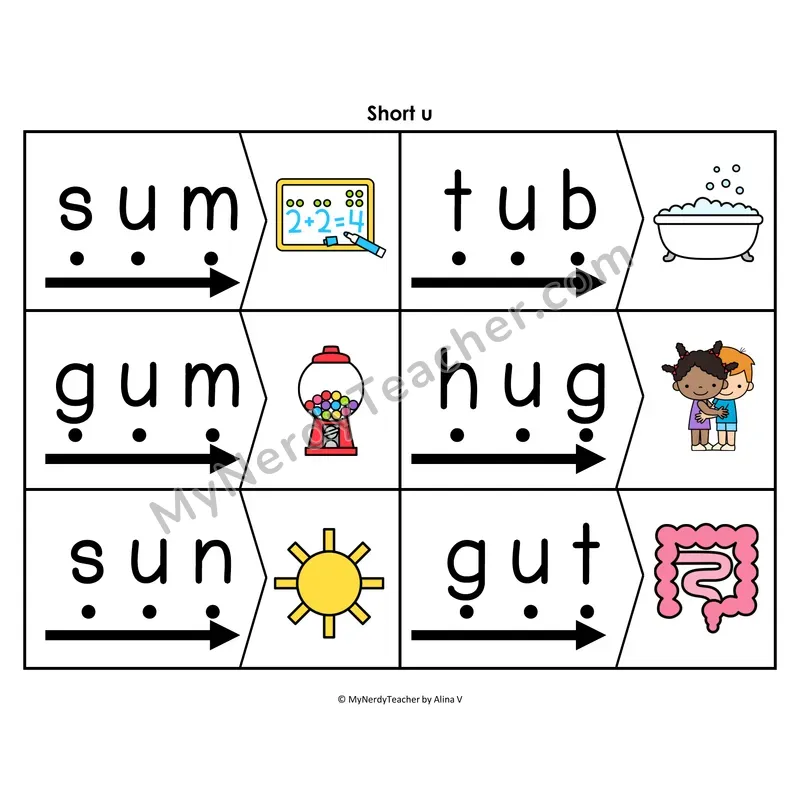 Short u CVC Blending & Segmenting Cards (Color)