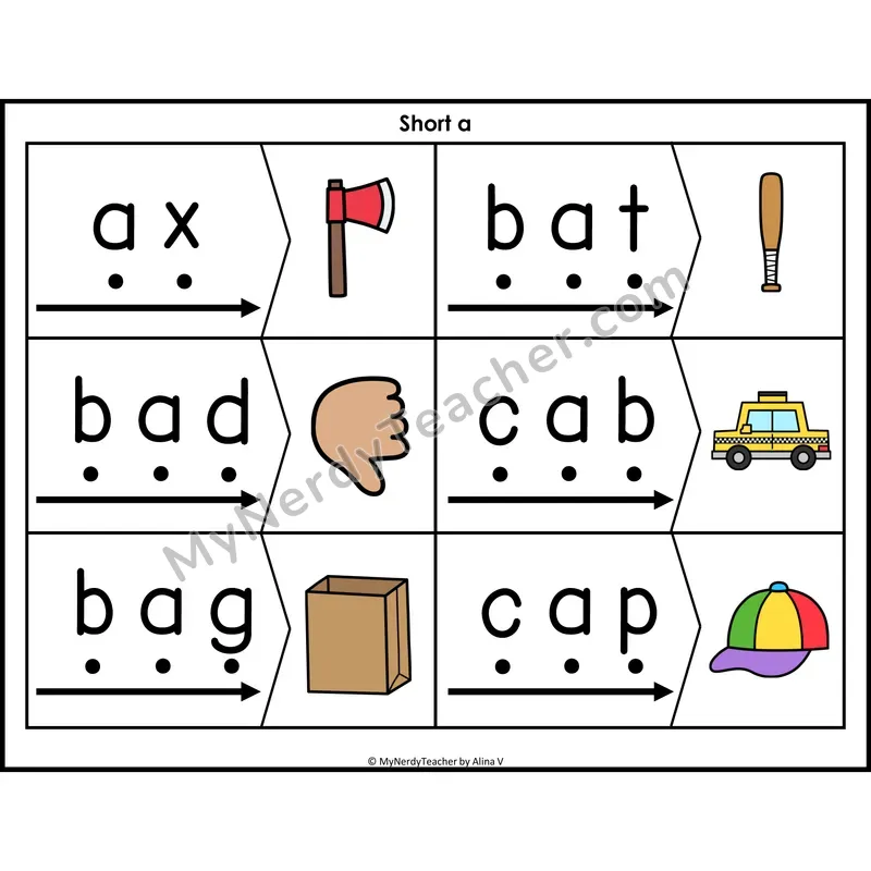 Short a CVC Blending & Segmenting Cards (Color)