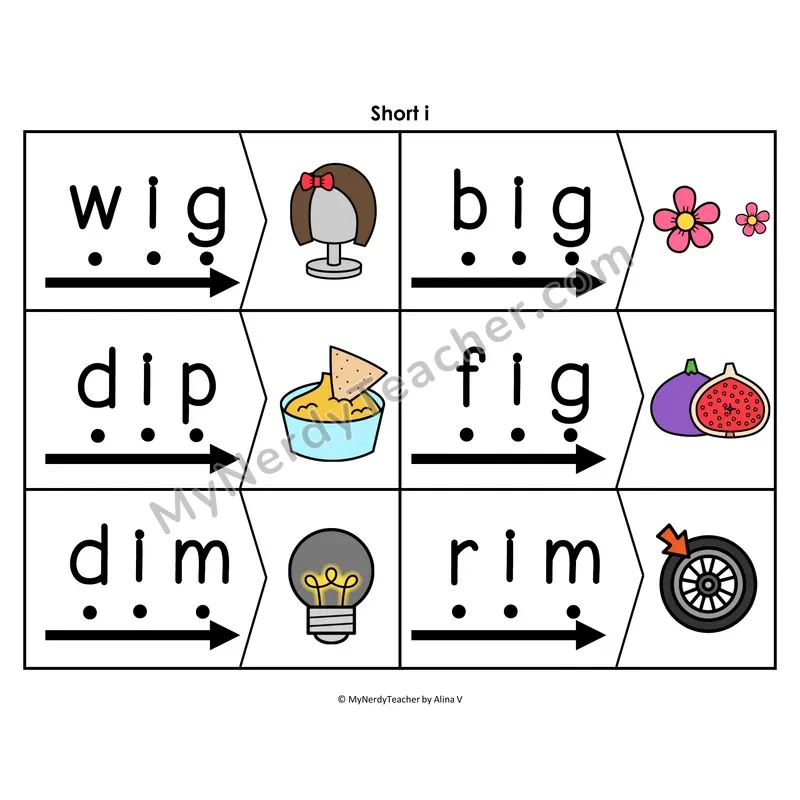 Short i CVC Blending & Segmenting Cards (Color)