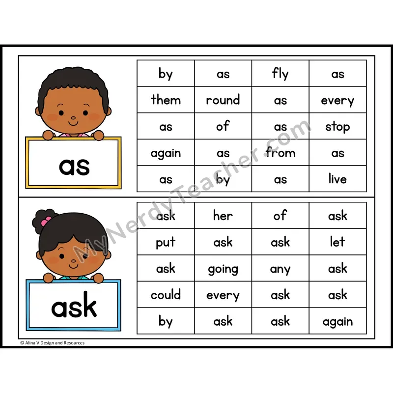 Read and Find Sight Words — 1st Grade - as, ask