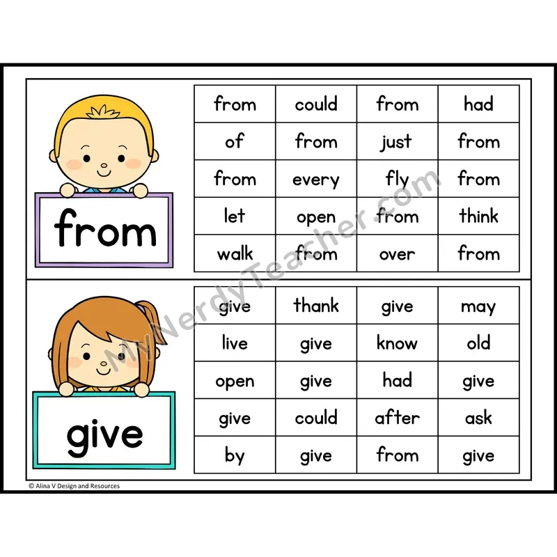 Read and Find Sight Words — 1st Grade - from, give