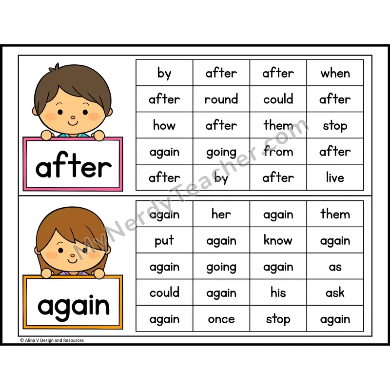 Read and Find Sight Words — 1st Grade - after, again