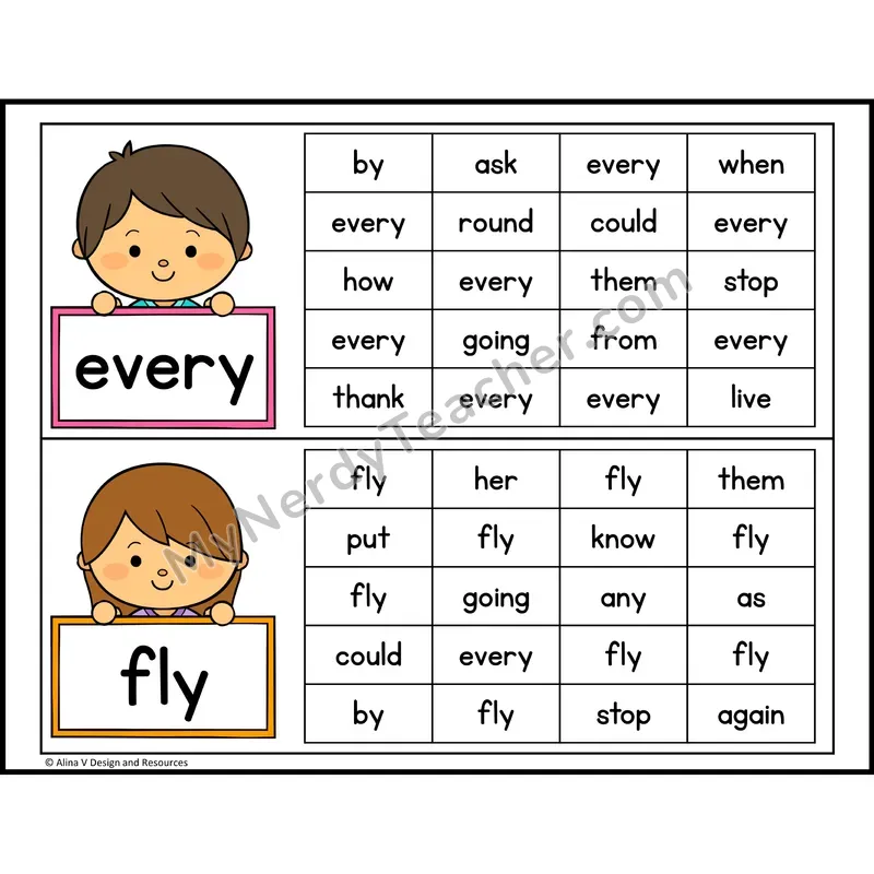 Read and Find Sight Words — 1st Grade - every, fly