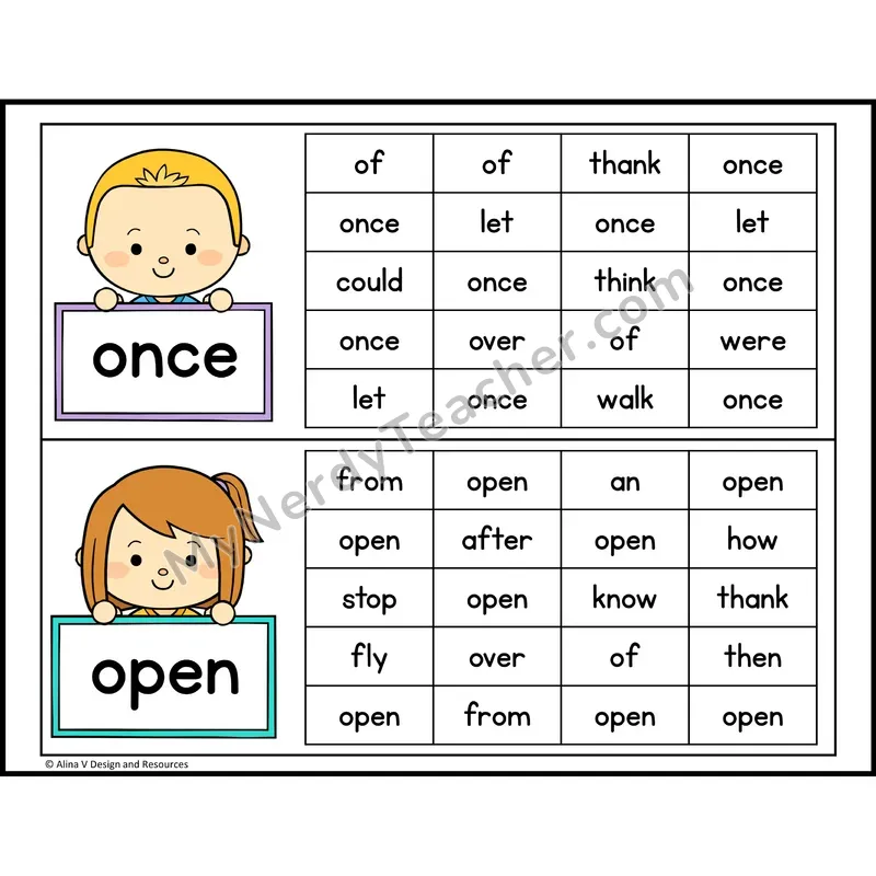 Read and Find Sight Words — 1st Grade - once, open